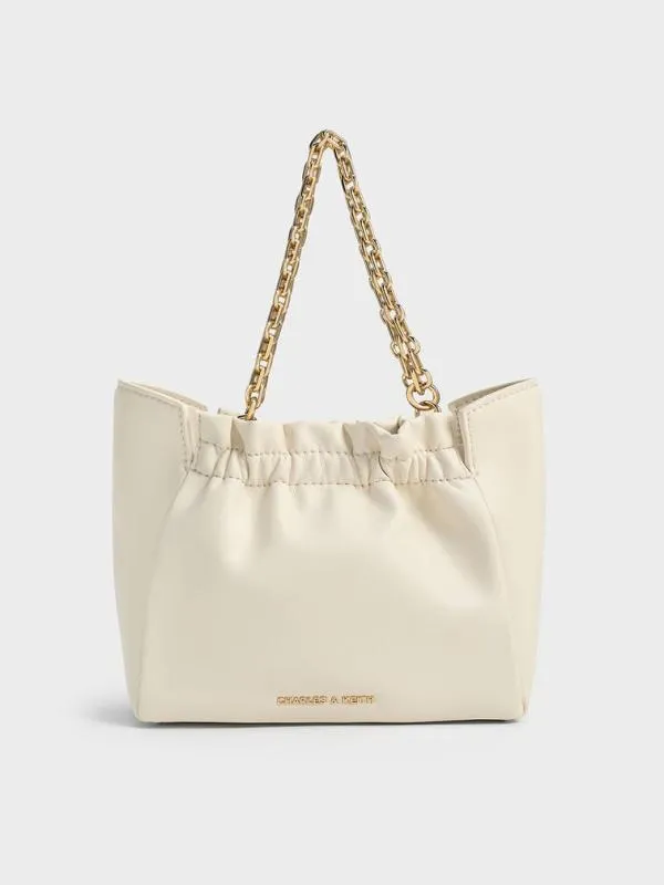 Women Brigette Ruched ChainHandle Shoulder Bag 8211 Cream CHARLES and KEITH Slouchy Bags Women Brigette Ruched ChainHandle Shoulder Bag 8211 Cream CHARLES and KEITH Slouchy Bags