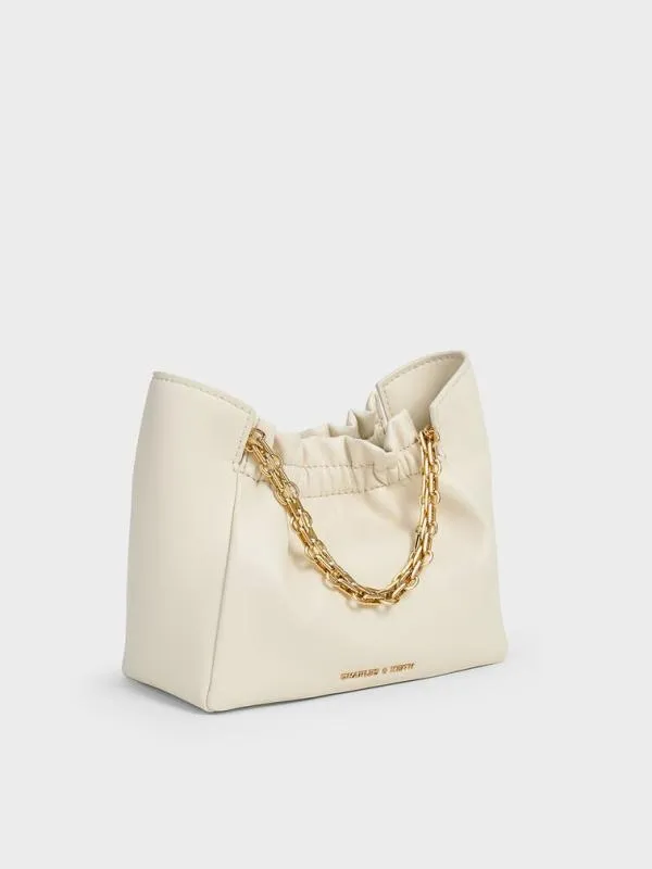 Women Brigette Ruched ChainHandle Shoulder Bag 8211 Cream CHARLES and KEITH Slouchy Bags