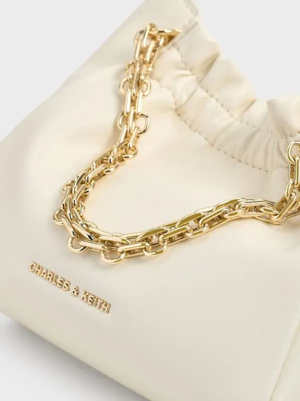 Women Brigette Ruched ChainHandle Shoulder Bag 8211 Cream CHARLES and KEITH Slouchy Bags