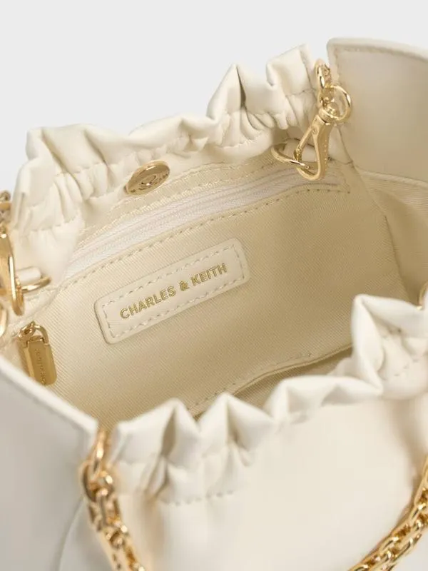 Women Brigette Ruched ChainHandle Shoulder Bag 8211 Cream CHARLES and KEITH Slouchy Bags