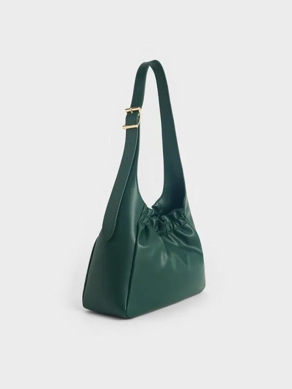 Women Brigette Ruched Shoulder Bag 8211 Dark Green CHARLES and KEITH Slouchy Bags