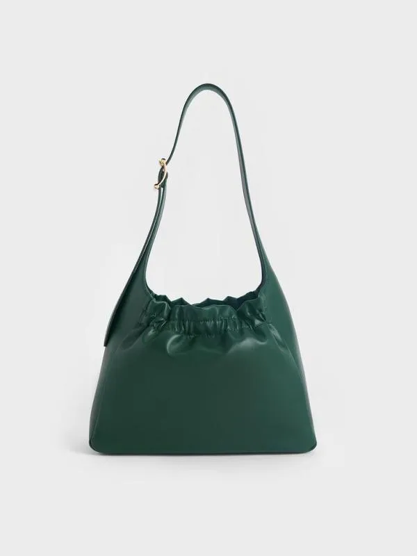 Women Brigette Ruched Shoulder Bag 8211 Dark Green CHARLES and KEITH Slouchy Bags