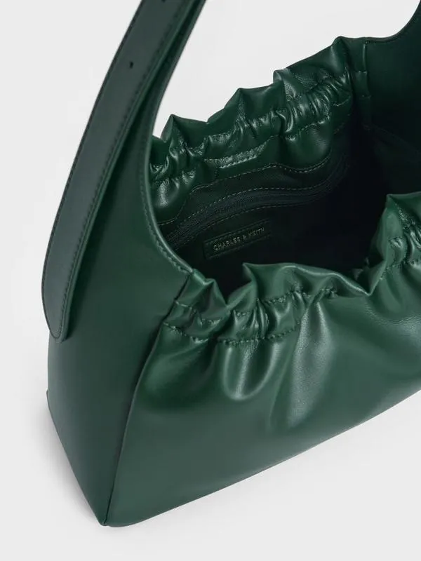 Women Brigette Ruched Shoulder Bag 8211 Dark Green CHARLES and KEITH Slouchy Bags