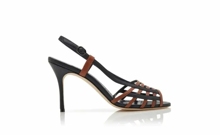 Women Brown And Navy Nappa Leather Slingback Sandals Manolo Blahnik Sandals