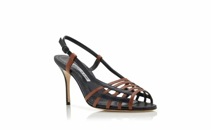 Women Brown And Navy Nappa Leather Slingback Sandals Manolo Blahnik Sandals