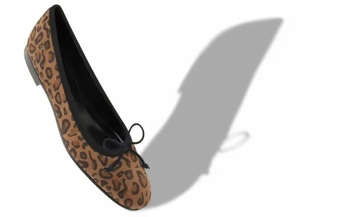 Women Brown Suede Animal Print Ballerina Flats Manolo Blahnik Flats