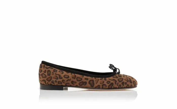 Women Brown Suede Animal Print Ballerina Flats Manolo Blahnik Flats