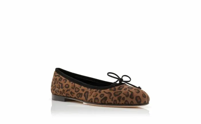 Women Brown Suede Animal Print Ballerina Flats Manolo Blahnik Flats