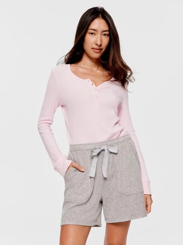 Women Brushed Rib Long Short Grey Marle Peter Alexander Lounge
