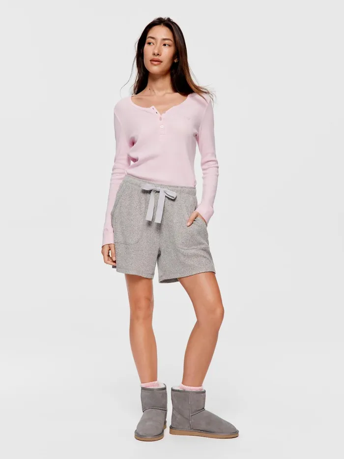 Women Brushed Rib Long Short Grey Marle Peter Alexander Lounge