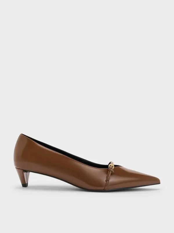 Women Buckled PointedToe KittenHeel Pumps 8211 Brown CHARLES and KEITH Heels