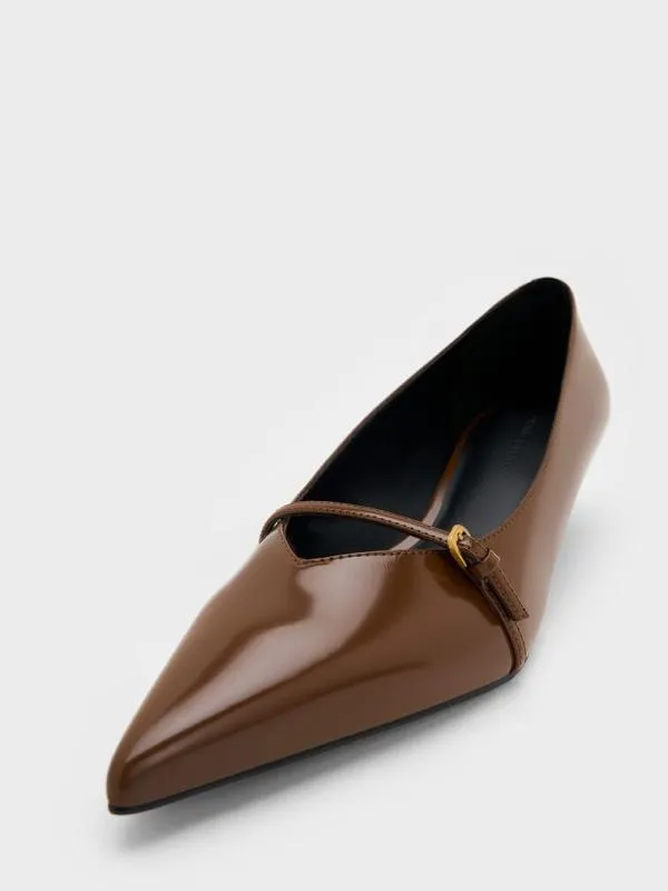 Women Buckled PointedToe KittenHeel Pumps 8211 Brown CHARLES and KEITH Heels