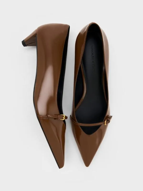 Women Buckled PointedToe KittenHeel Pumps 8211 Brown CHARLES and KEITH Heels
