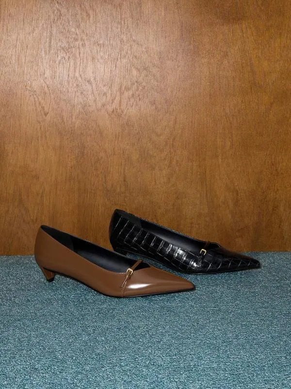 Women Buckled PointedToe KittenHeel Pumps 8211 Brown CHARLES and KEITH Heels