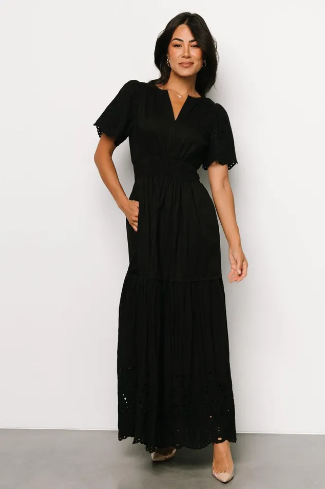 Women Bump Friendly Baltic Born Annette Eyelet Maxi Dress Black