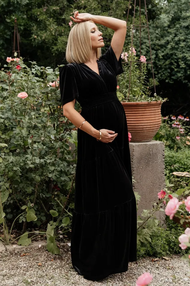 Women Bump Friendly Baltic Born Artemis Velvet Maxi Dress Black