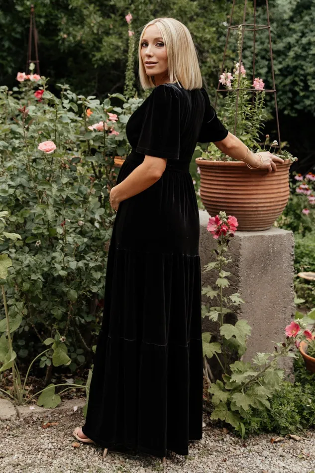 Women Bump Friendly Baltic Born Artemis Velvet Maxi Dress Black