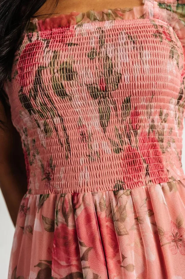 Women Bump Friendly Baltic Born Clementine Tulle Midi Dress Pink Rose Floral