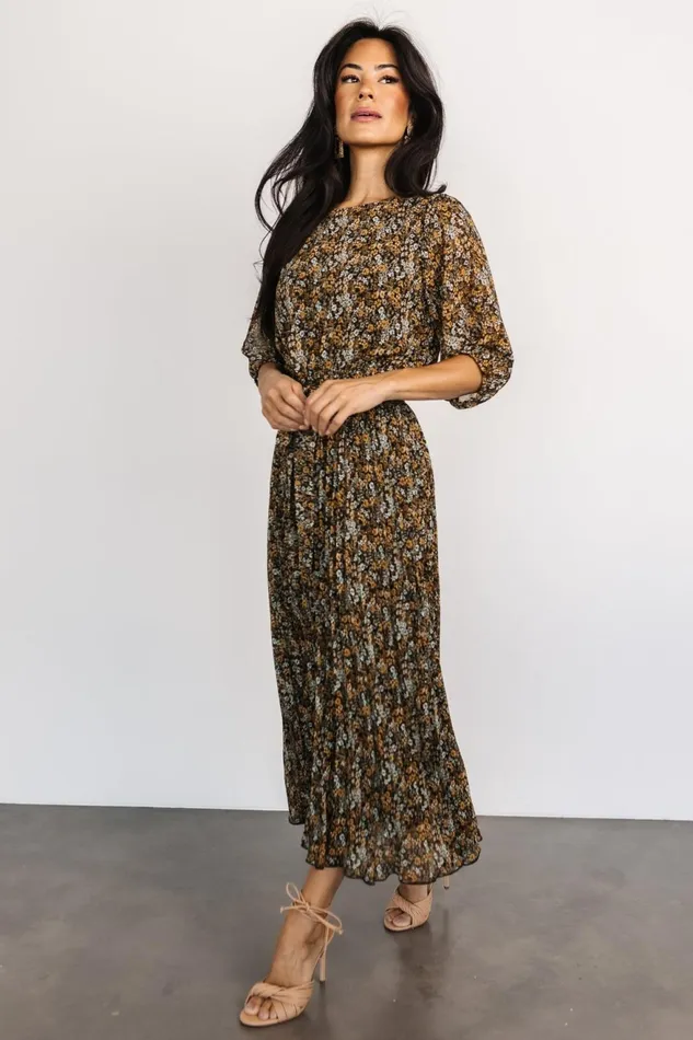 Women Bump Friendly Baltic Born Eileen Pleated Dress Midnight Garden Print