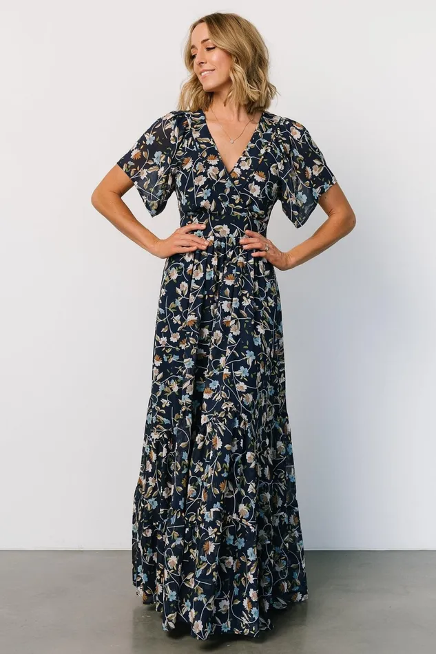 Women Bump Friendly Baltic Born Katherine Maxi Dress Dark Blue Floral