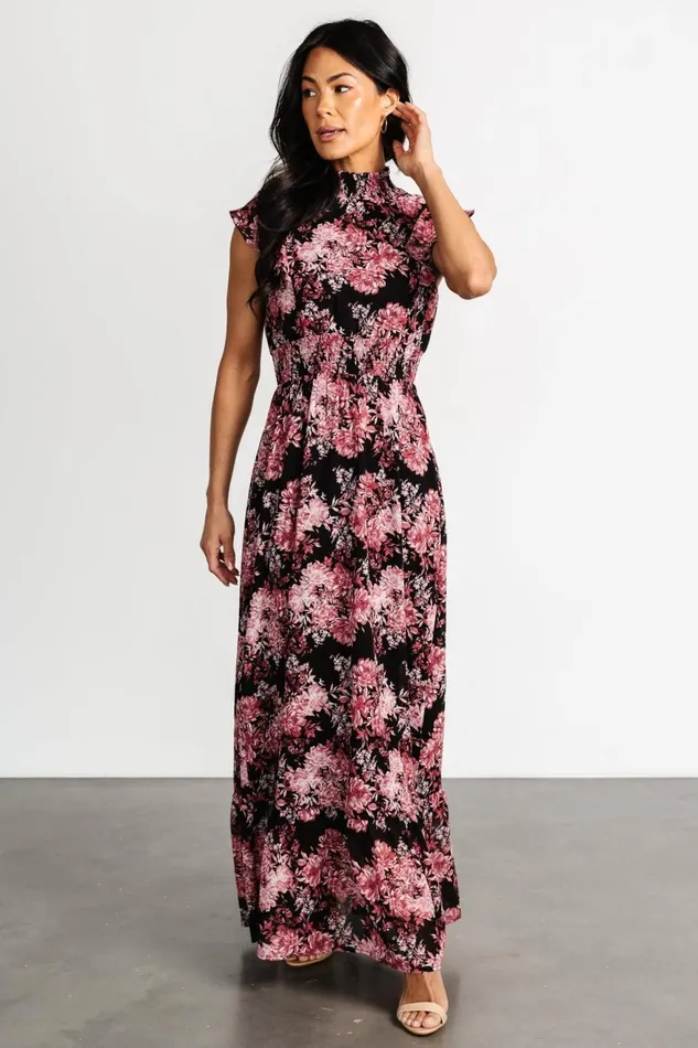 Women Bump Friendly Baltic Born Kearny Ruffle Maxi Dress Black Mauve