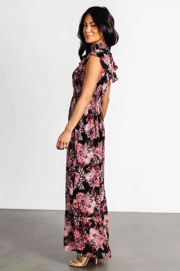 Women Bump Friendly Baltic Born Kearny Ruffle Maxi Dress Black Mauve