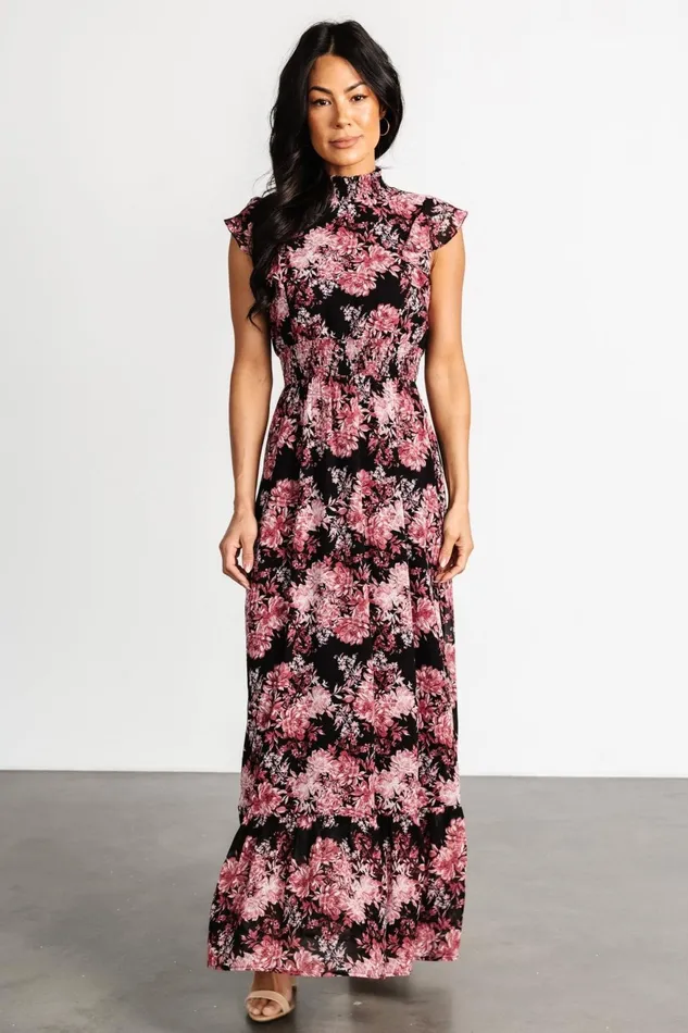 Women Bump Friendly Baltic Born Kearny Ruffle Maxi Dress Black Mauve
