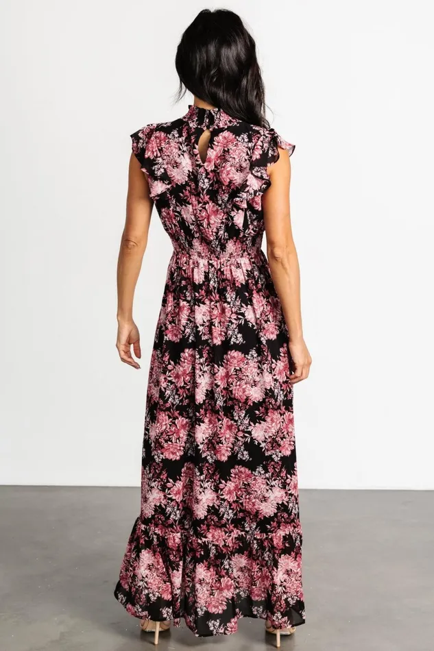 Women Bump Friendly Baltic Born Kearny Ruffle Maxi Dress Black Mauve