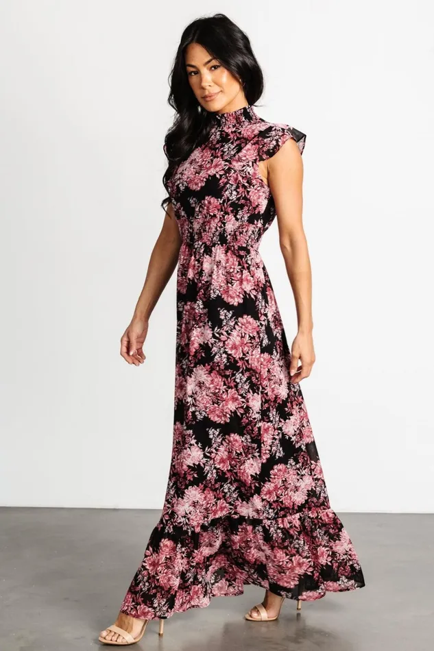 Women Bump Friendly Baltic Born Kearny Ruffle Maxi Dress Black Mauve