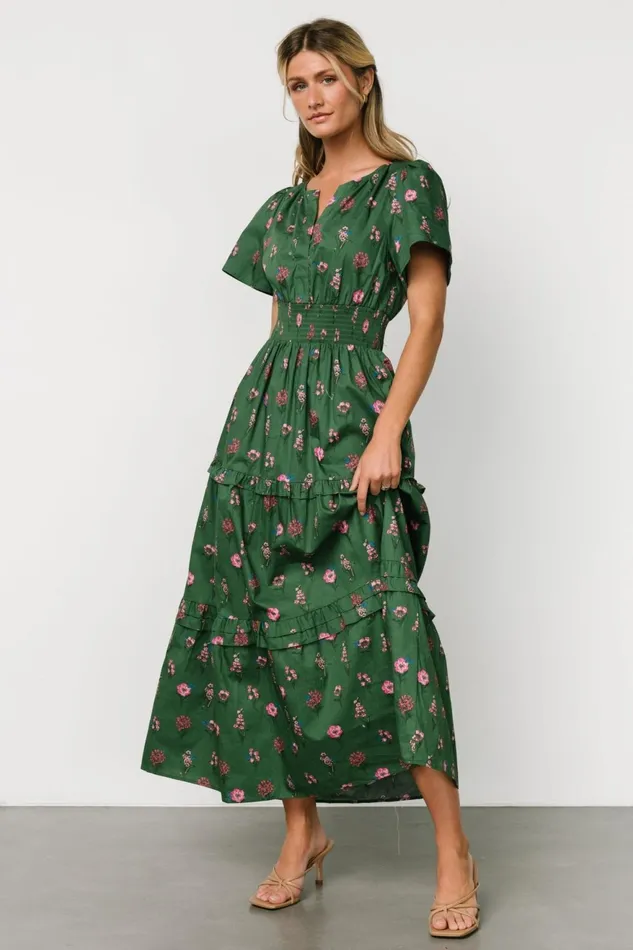 Women Bump Friendly Baltic Born Kiana Poplin Maxi Dress Green Pink