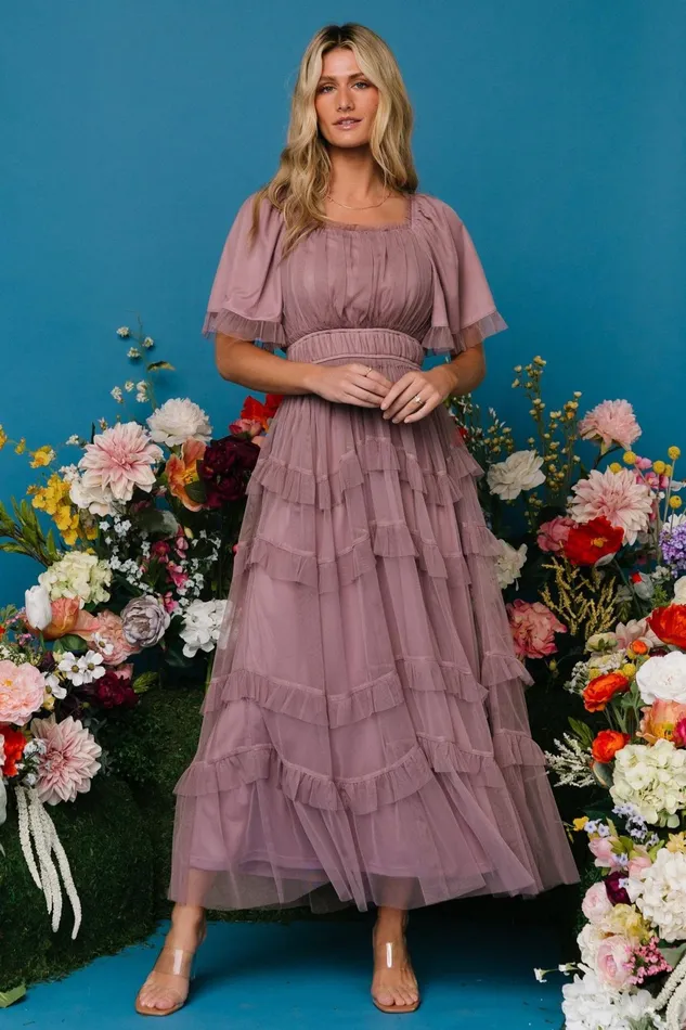 Women Bump Friendly Baltic Born Magdalena Tulle Maxi Dress Dusty Orchid