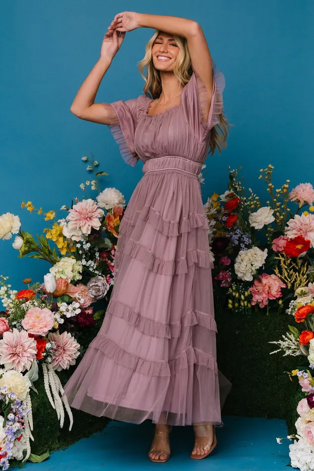 Women Bump Friendly Baltic Born Magdalena Tulle Maxi Dress Dusty Orchid