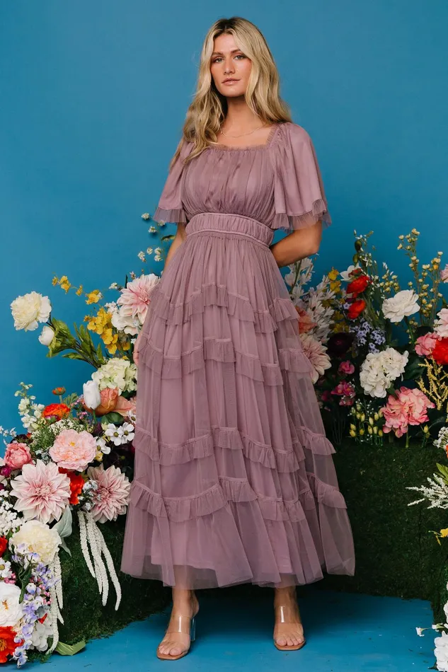 Women Bump Friendly Baltic Born Magdalena Tulle Maxi Dress Dusty Orchid