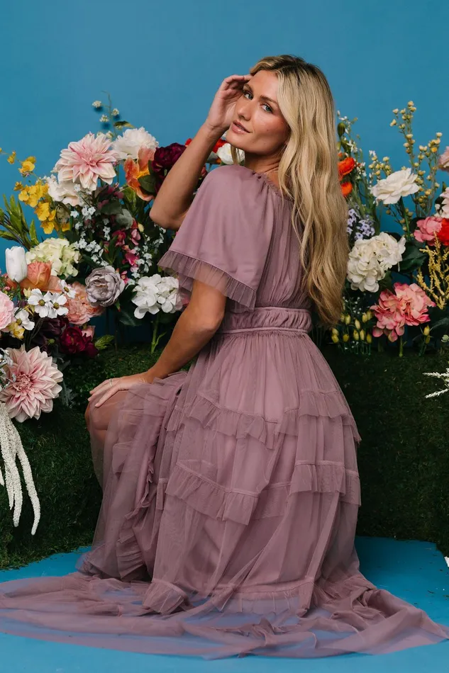 Women Bump Friendly Baltic Born Magdalena Tulle Maxi Dress Dusty Orchid