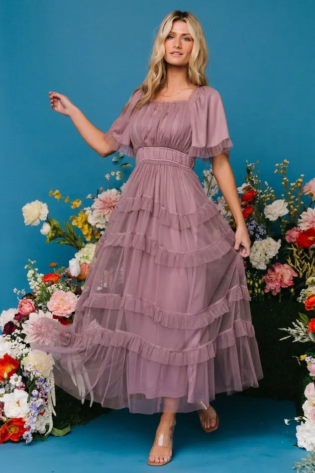 Women Bump Friendly Baltic Born Magdalena Tulle Maxi Dress Dusty Orchid