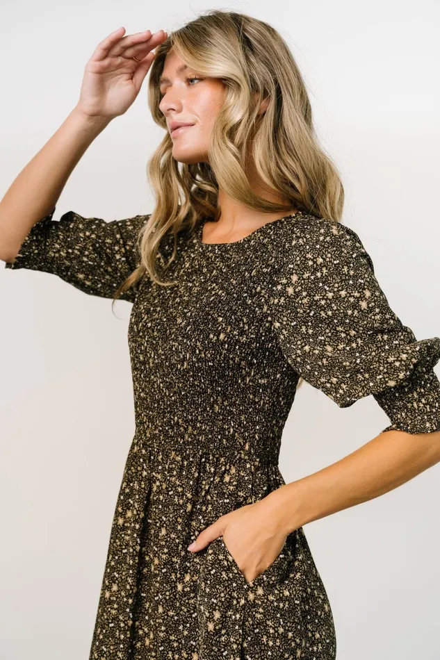 Women Bump Friendly Baltic Born Pele Tiered Midi Dress Black Floral