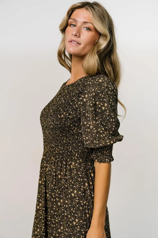 Women Bump Friendly Baltic Born Pele Tiered Midi Dress Black Floral