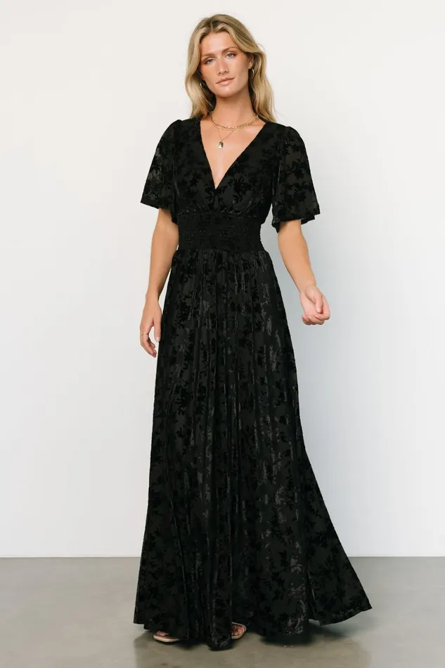Women Bump Friendly Baltic Born Veronica Velvet Maxi Dress Black