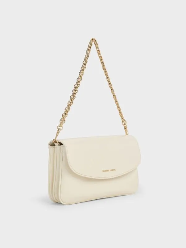 Women Caia Front Flap Shoulder Bag 8211 Cream CHARLES and KEITH Shoulder Bags
