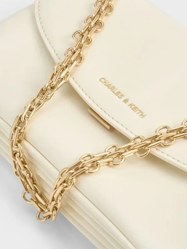 Women Caia Front Flap Shoulder Bag 8211 Cream CHARLES and KEITH Shoulder Bags