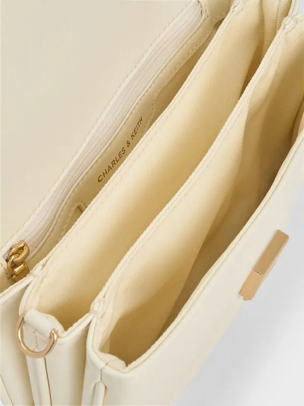 Women Caia Front Flap Shoulder Bag 8211 Cream CHARLES and KEITH Shoulder Bags