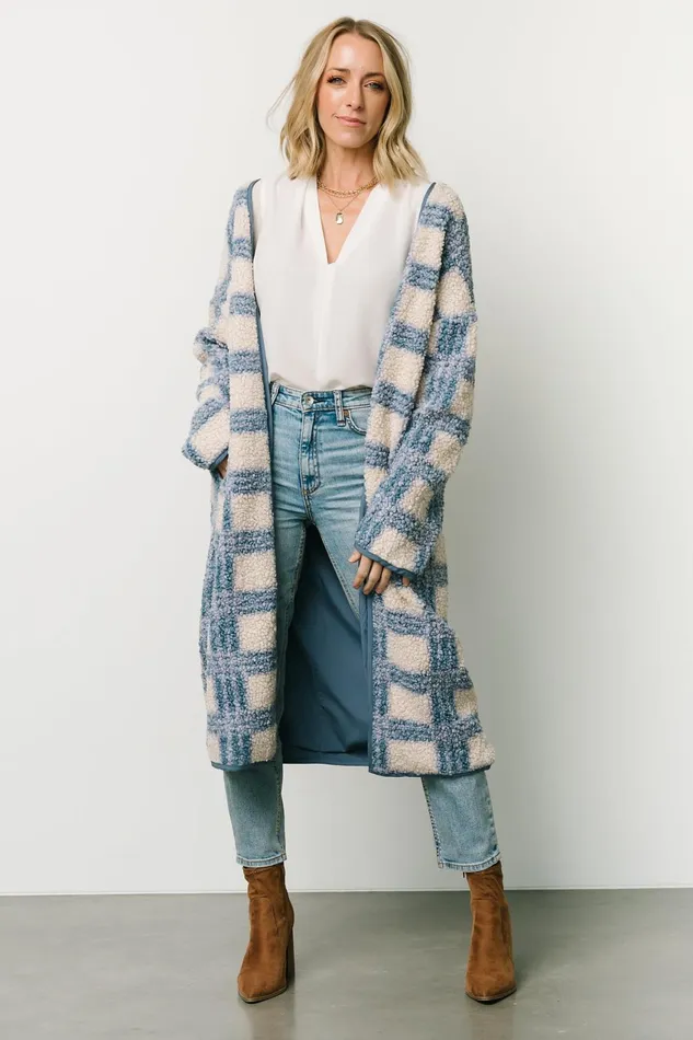 Women Cardigans Baltic Born Breckenridge Sherpa Long Cardigan Blue Plaid Women Cardigans Baltic Born Breckenridge Sherpa Long Cardigan Blue Plaid