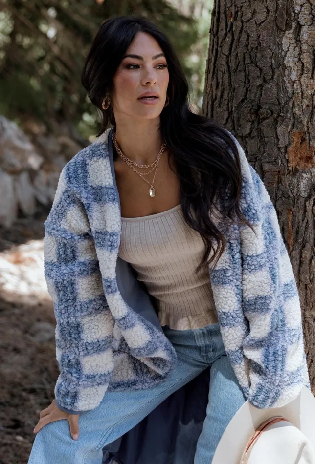 Women Cardigans Baltic Born Breckenridge Sherpa Long Cardigan Blue Plaid Women Cardigans Baltic Born Breckenridge Sherpa Long Cardigan Blue Plaid