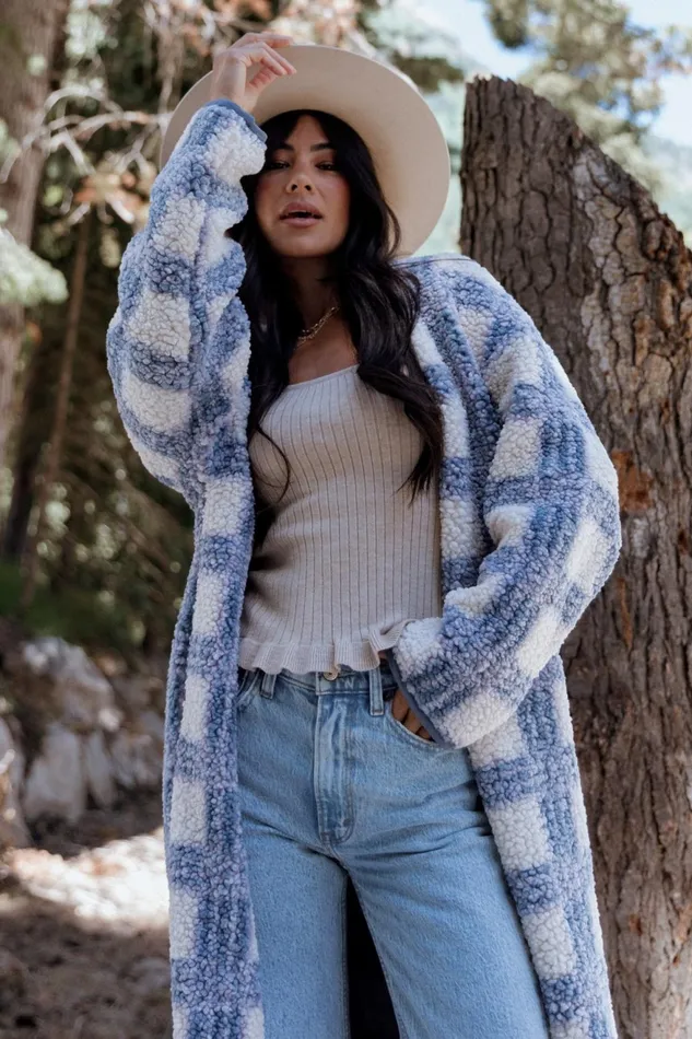 Women Cardigans Baltic Born Breckenridge Sherpa Long Cardigan Blue Plaid Women Cardigans Baltic Born Breckenridge Sherpa Long Cardigan Blue Plaid