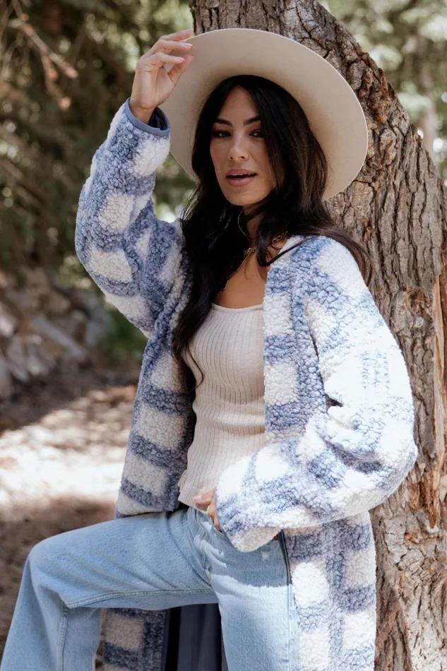 Women Cardigans Baltic Born Breckenridge Sherpa Long Cardigan Blue Plaid Women Cardigans Baltic Born Breckenridge Sherpa Long Cardigan Blue Plaid