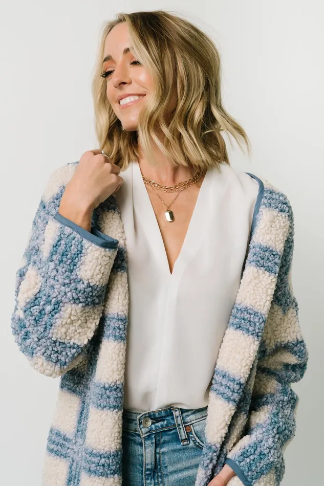 Women Cardigans Baltic Born Breckenridge Sherpa Long Cardigan Blue Plaid Women Cardigans Baltic Born Breckenridge Sherpa Long Cardigan Blue Plaid