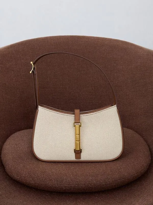 Women Cesia Canvas Metallic Accent Shoulder Bag 8211 Chocolate CHARLES and KEITH Shoulder Bags