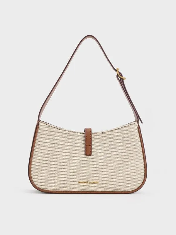 Women Cesia Canvas Metallic Accent Shoulder Bag 8211 Chocolate CHARLES and KEITH Shoulder Bags