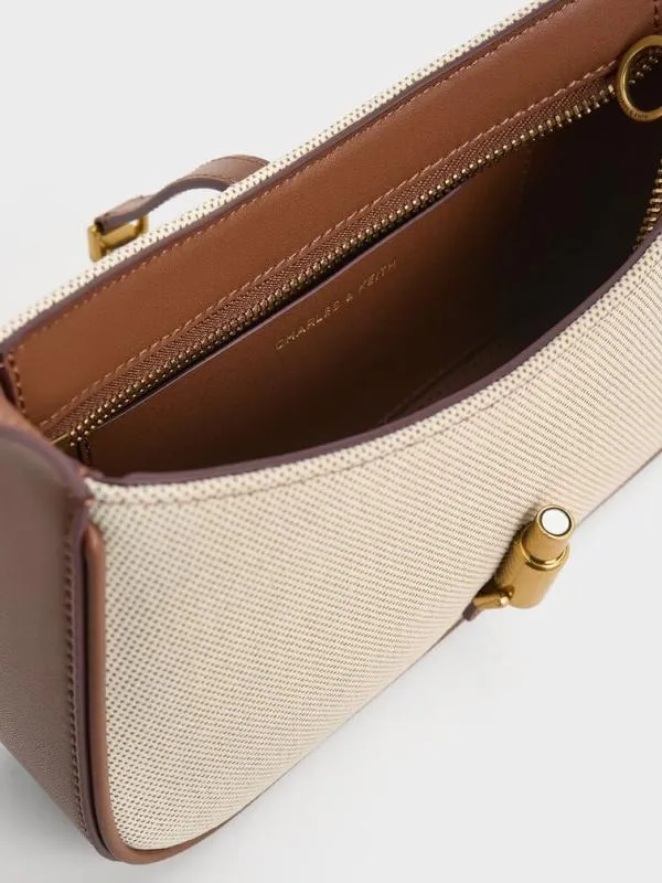 Women Cesia Canvas Metallic Accent Shoulder Bag 8211 Chocolate CHARLES and KEITH Shoulder Bags