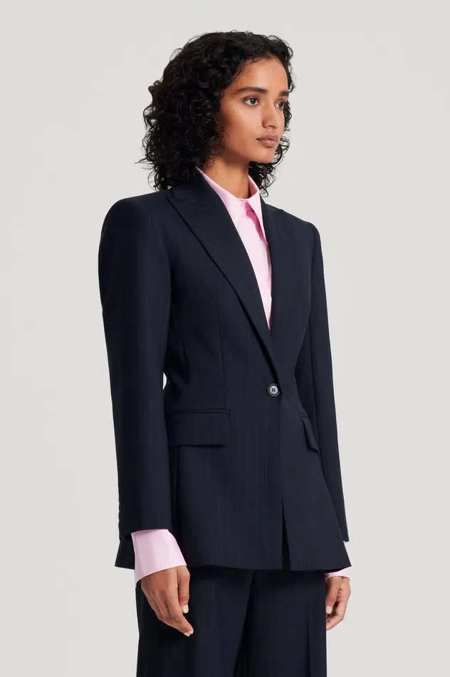 Women CHALK STRIPE TAILORED JACKET NAVY Jackets Scanlan Theodore Women CHALK STRIPE TAILORED JACKET NAVY Jackets Scanlan Theodore